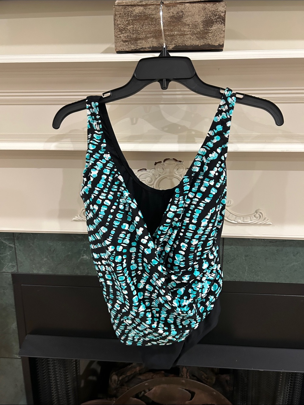 Women's Black & Teal Printed Swimsuit